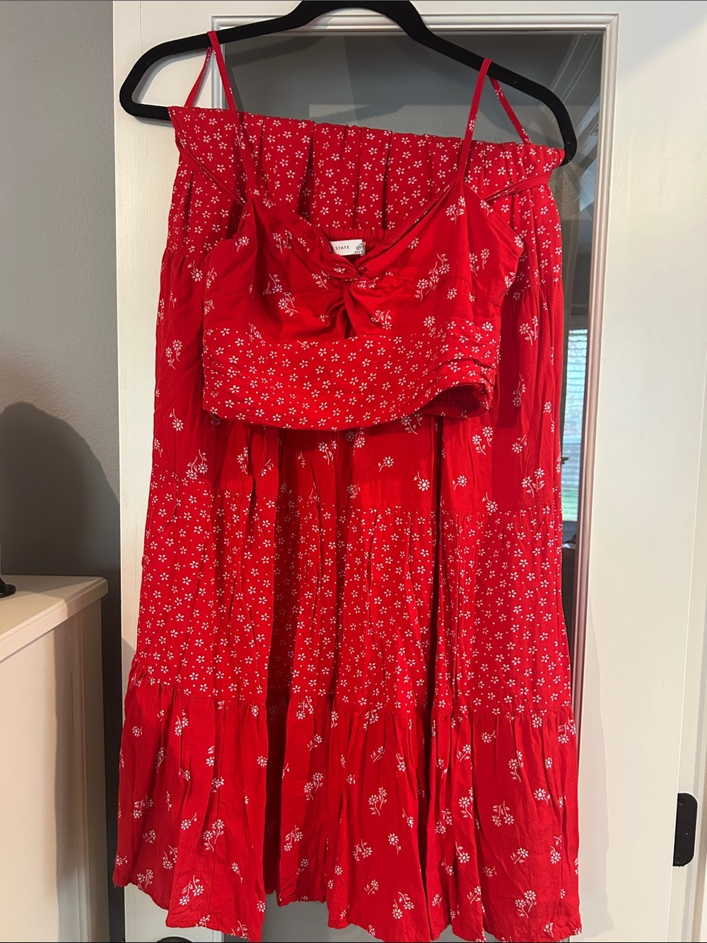 Altar'd State Red Floral Two-Piece Skirt Set